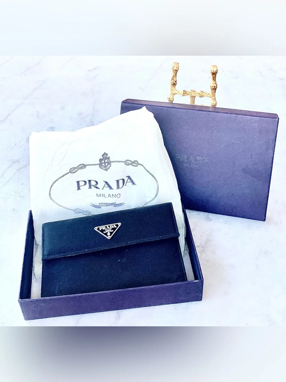 PRADA M150 Black TESSUTO Nylon Logo TRI-FOLD Wallet VINTAGE 90’s